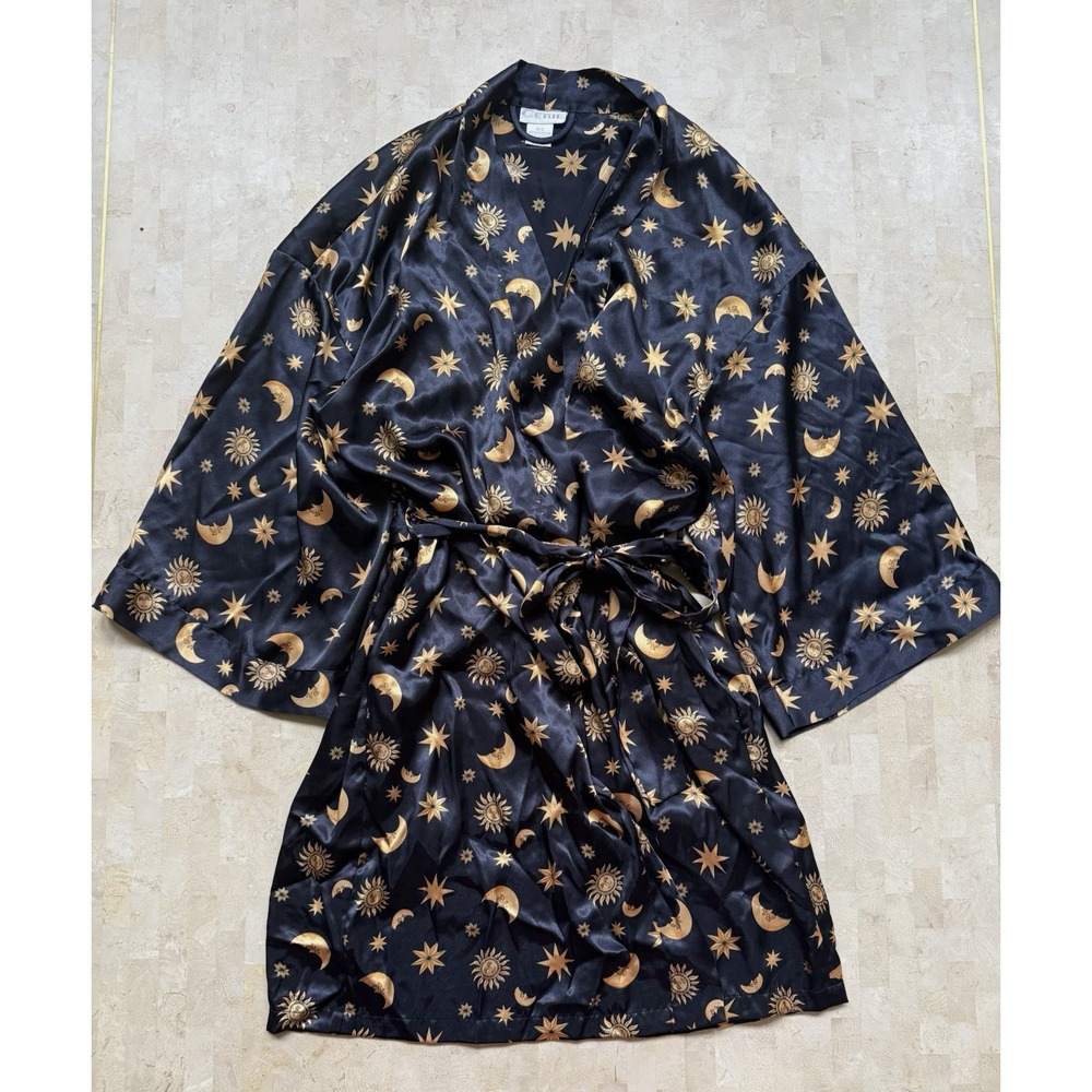 Vintage Y2K Cerie Celestial Short Robe Sun Moon Stars Unisex Satin Style O/S